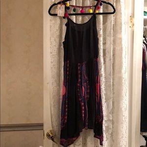 Black Dress/ Cover Up with Pom Poms